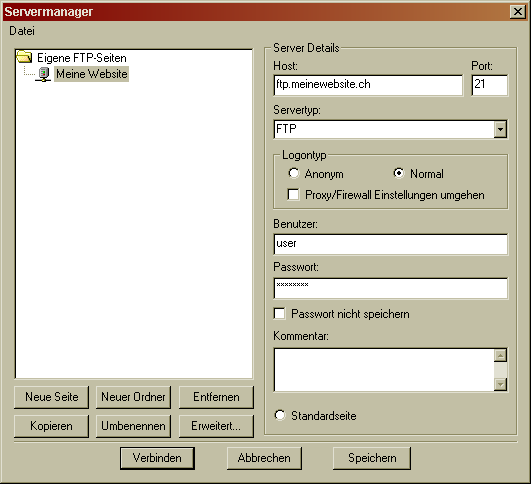 FileZilla-Eingabe